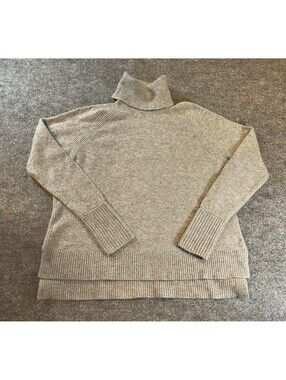 J.Crew Women Small Gray Turtleneck Sweater Raglan Sleeve High Low Side Slit Knit